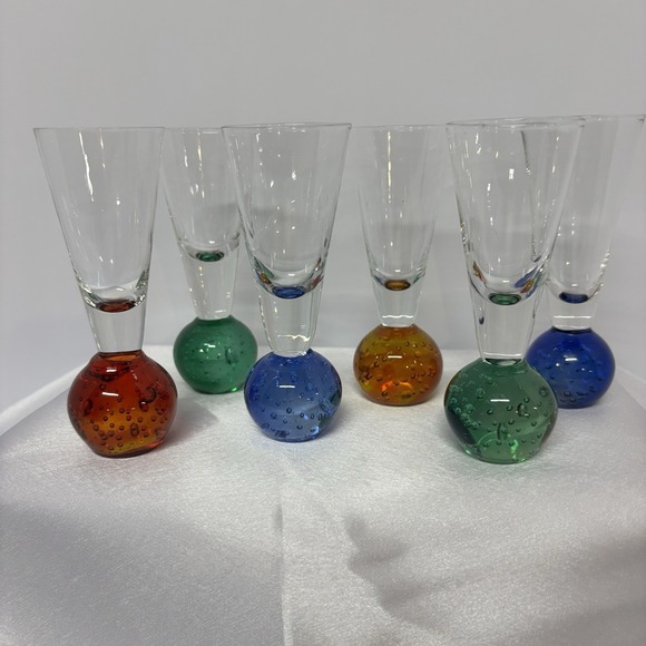 MCM‎ Kosta Boda Gemstone Ball Base Bullicante Shot Glasses (6) Vtg unsigned - Picture 1 of 6